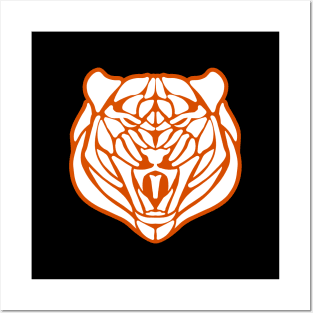 Orange Geometric Tiger Face Posters and Art